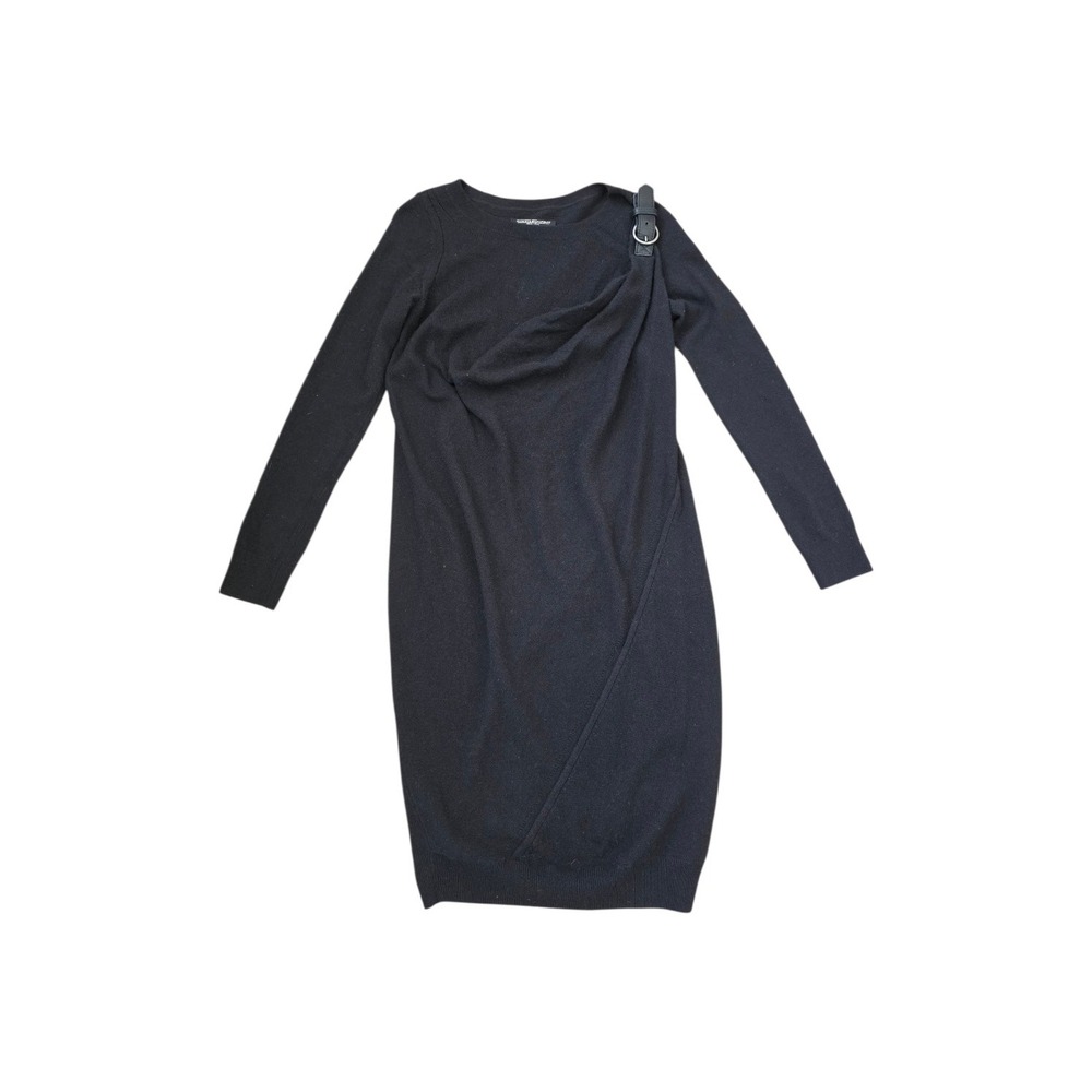 All Saints Spitalfields Black Buckle Drape accent Grunge Wool Cashmere Dress 2 - Picture 1 of 7